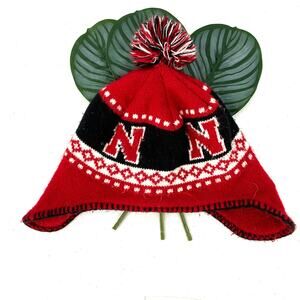 Forty Seven Brand 47 Nebraska Huskers Pom Ear Flap Embroidered Nordic Knit Hat